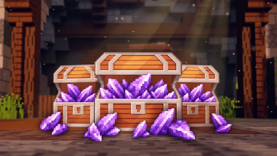 Treasure chests filled with purple amethyst shards